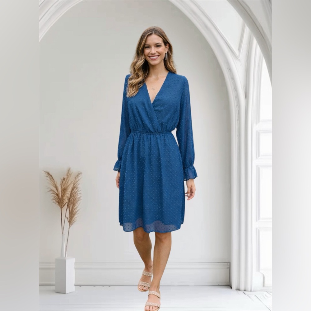 Elegant Long Sleeve Blue Dress